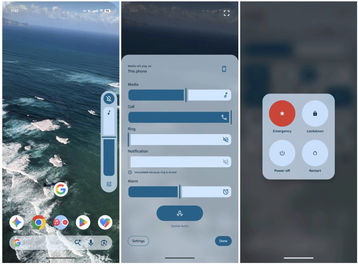 Android 17 QPR1 jatkaa käyttöliittymän hienosäätöä sumennus- ja läpinäkyvyysefekteillä. Kuvat: 9to5Google.