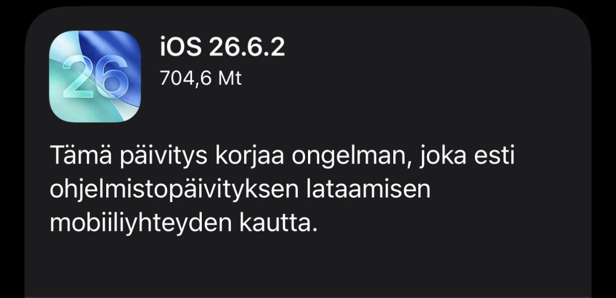 iOS 26.6.2 on nyt ladattavissa.