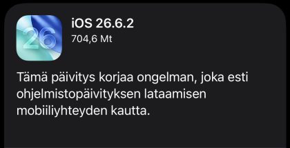 iOS 26.6.2 on nyt ladattavissa.