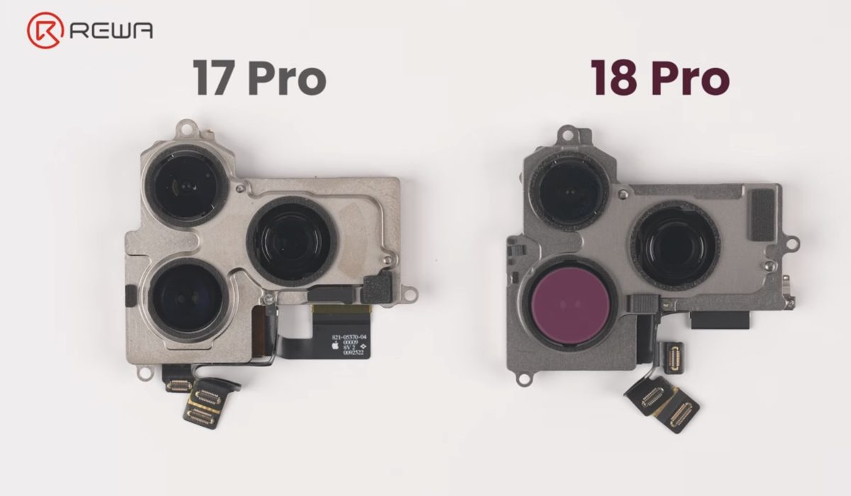 iPhone 17 Pron ja iPhone 18 Pron kameramoduulit vertailussa. Kuvankaappaus videolta.
