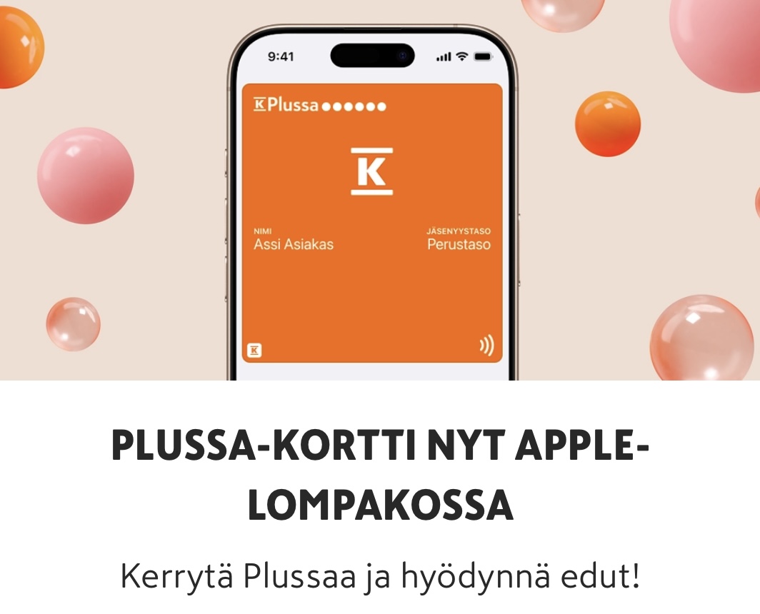Plussa-kortin voi nyt lisätä Applen Lompakkoon käytettäväksi iPhonessa ja Apple Watchissa.