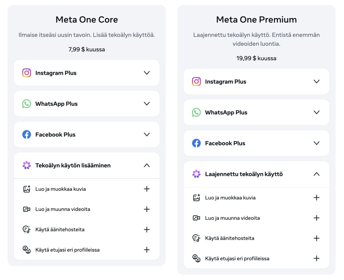 Meta One Core ja Meta One Premium.
