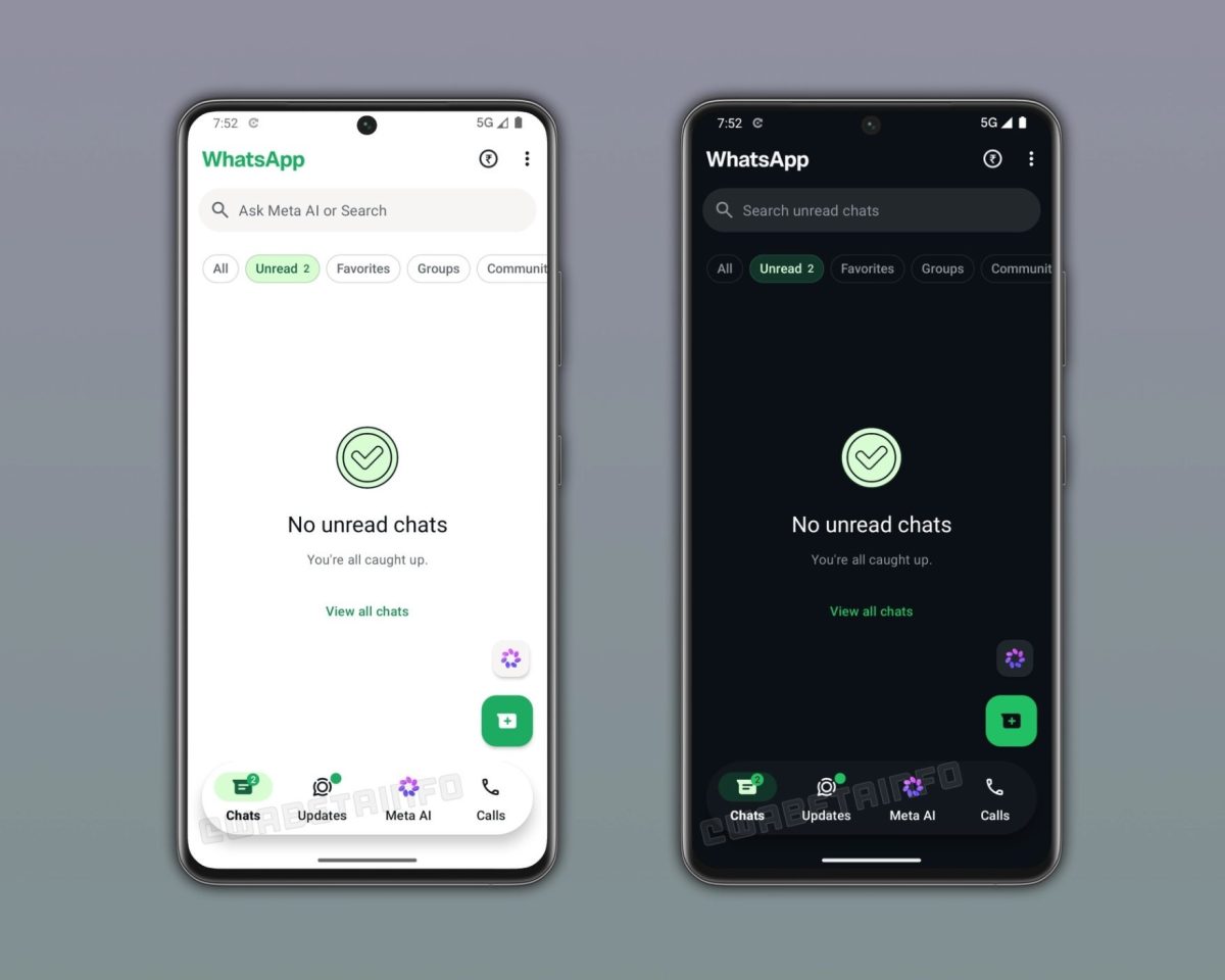 WhatsAppin Android-sovellus on saamassa uuden kelluvan navigaatiopalkin. Kuva: WABetaInfo.