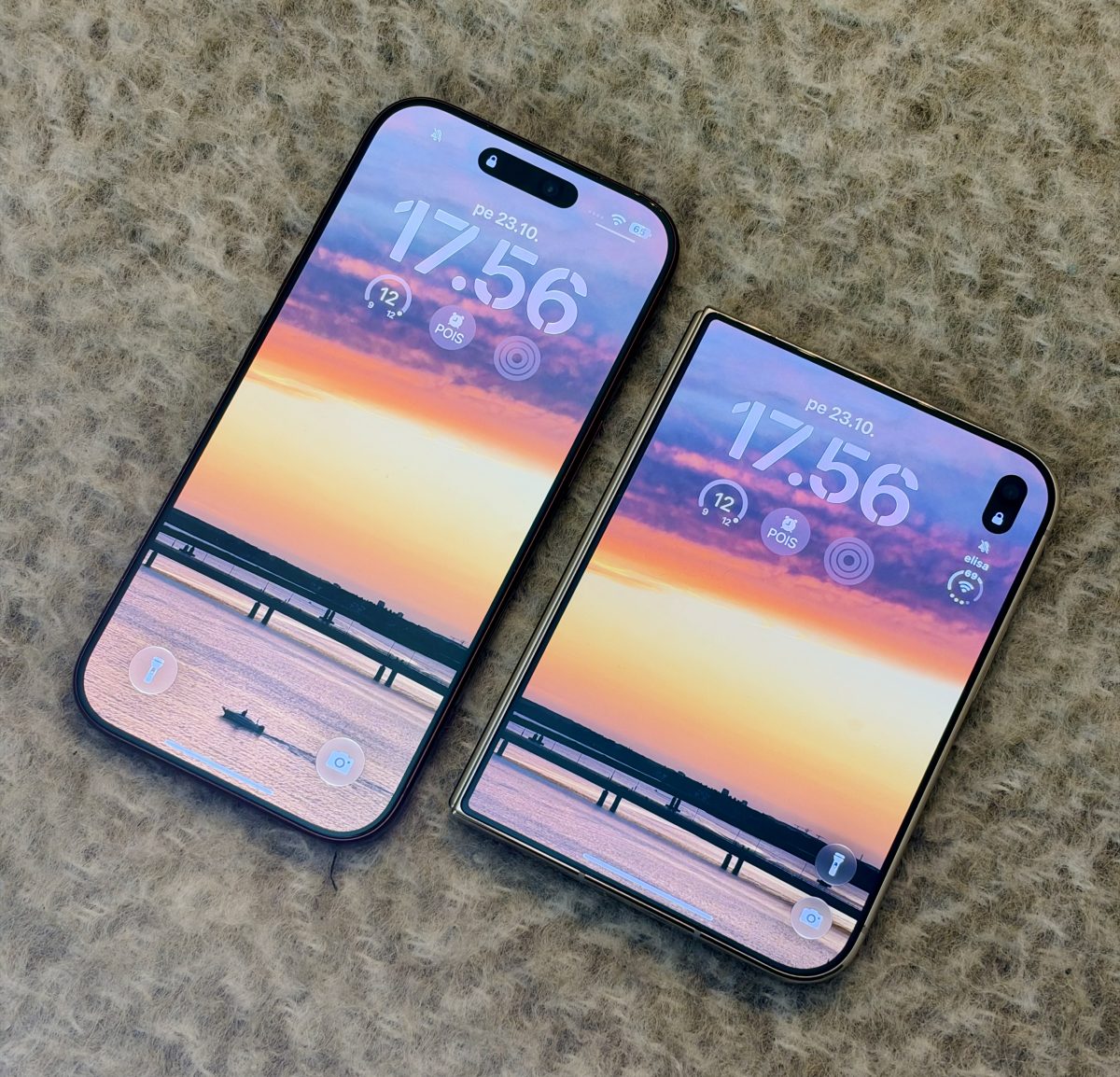 iPhone Duon kansinäytön muoto on omalaisensa. Rinnalla verrokkina iPhone 18 Pro.