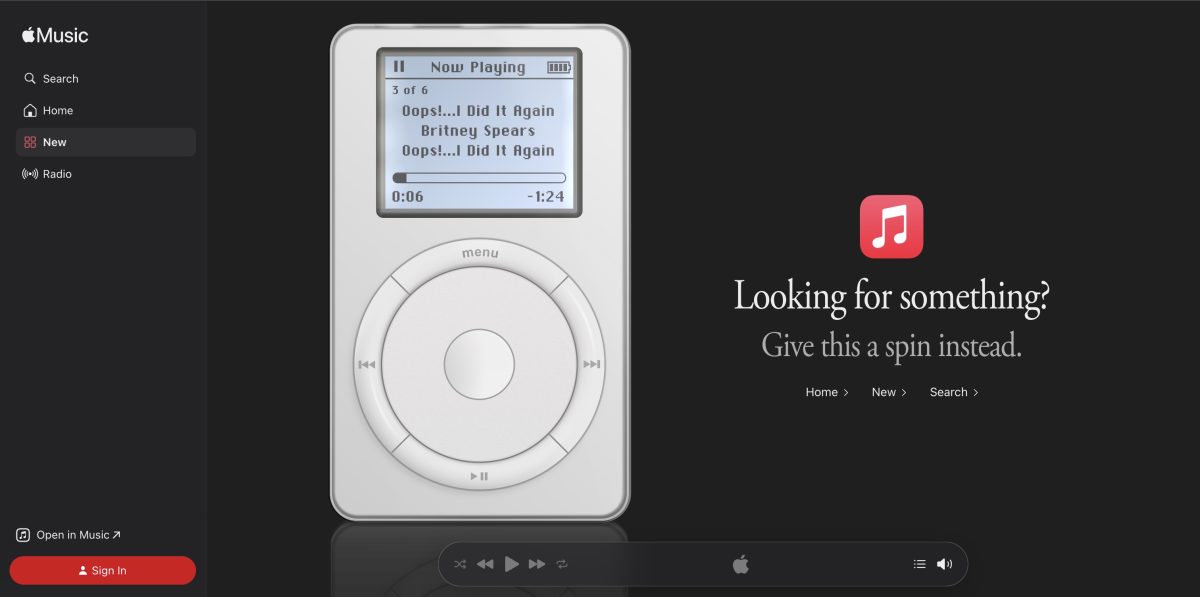 Apple Musicin verkkosivuilta löytyy nyt käytettävissä oleva iPod.