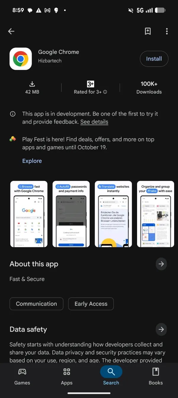 Väärennetty Google Chrome oli esillä Google Play -sovelluskaupassa.
