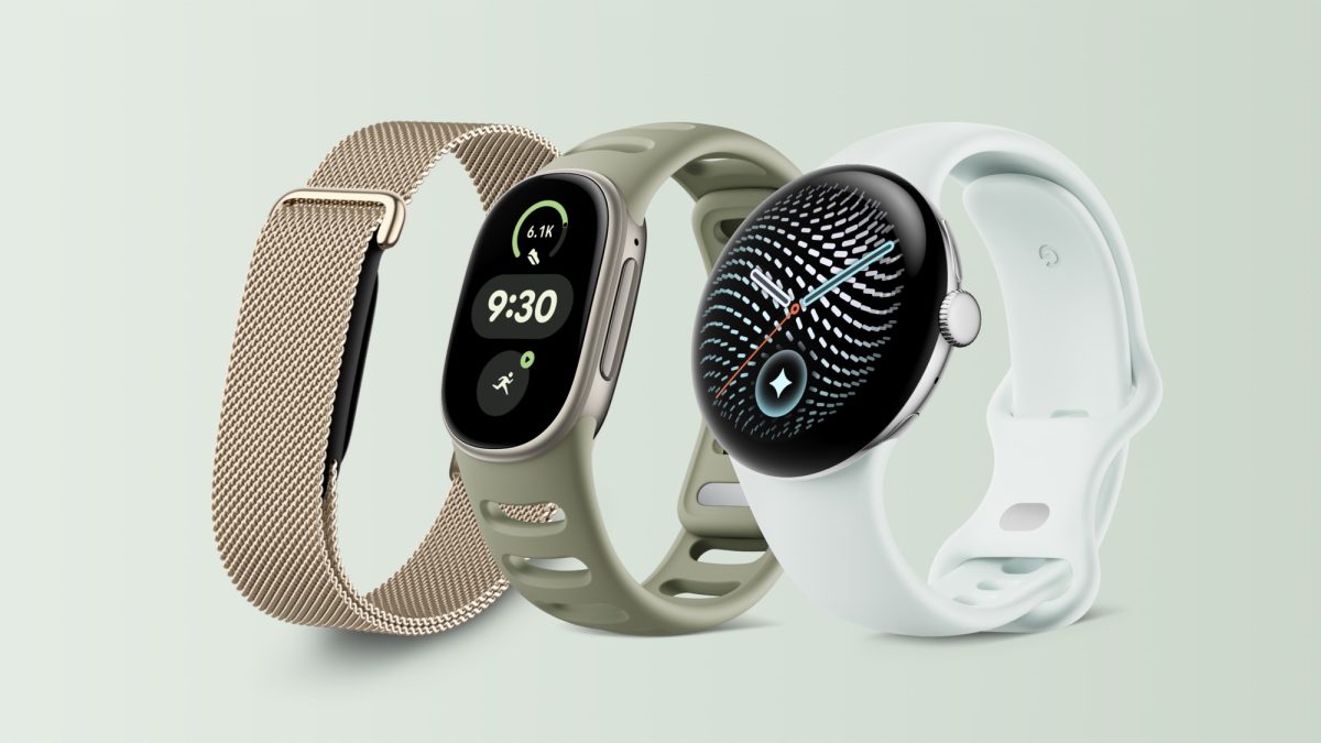 Vasemmalta oikealle: Fitbit Air, Fitbit Edge ja Pixel Watch 5.