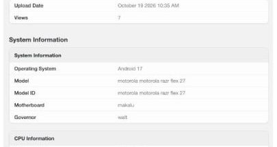 Motorola Razr Flex 27 Geekbenchissä.