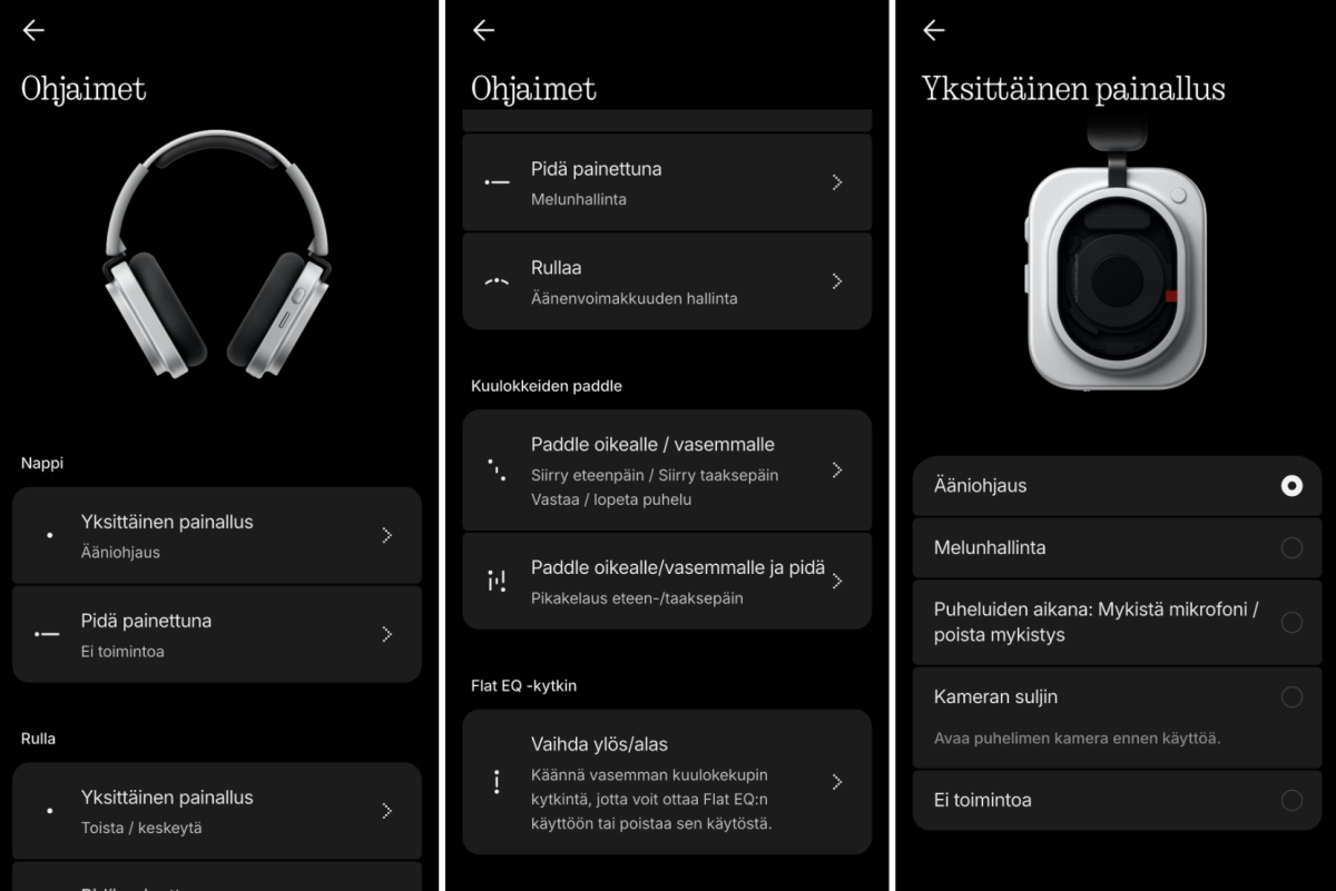 Headphone (1) Pron ohjainten toimintoja voi valituilta osin muuttaa Nothing X -sovelluksesta.