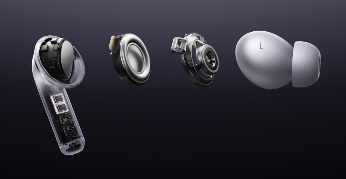 OnePlus Buds Pro 4 -kuulokkeen rakenne.