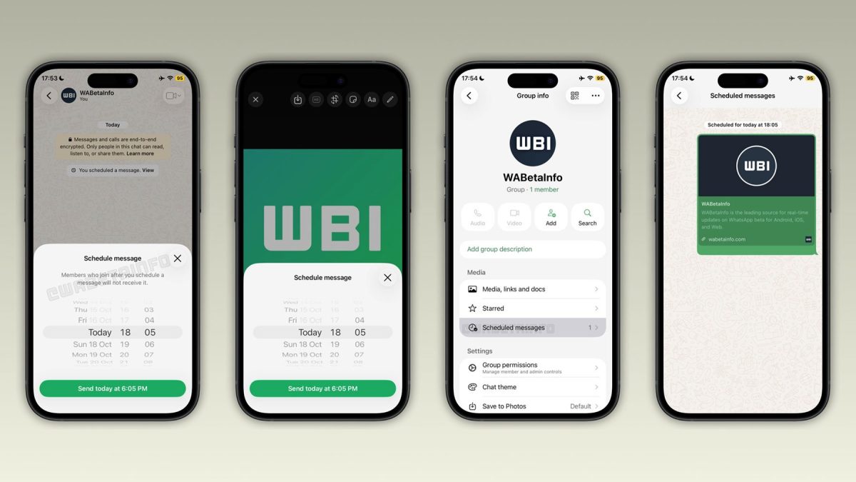 WhatsApp on aloittanut testaamaan ajastettuja viestejä myös iPhone-sovelluksessaan. Kuva: WABetaInfo.