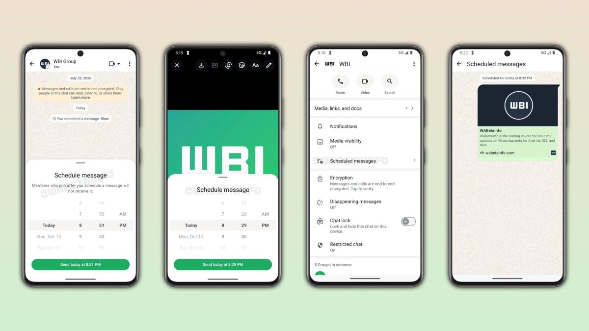 WhatsApp testaa ajastettuja viestejä Android-sovelluksessaan. Kuva: WABetaInfo.